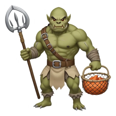 orc male Belt of defeated "Pesky Sand Crab" claws, flexing with a net full of loot. sticker
