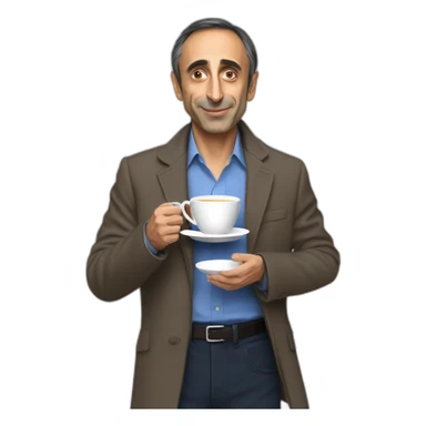 Eric Zemmour holding a cup of tea sticker