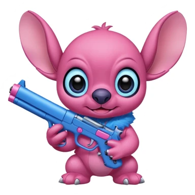 Stitch holding a pink gun sticker