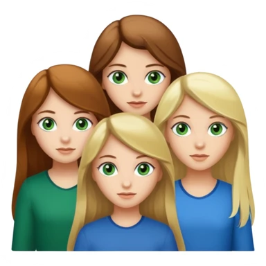 tree girls , first have green eyes and long brown hair, secind have blonde hair and green eyes and the third have brown hair and blue eyes sticker