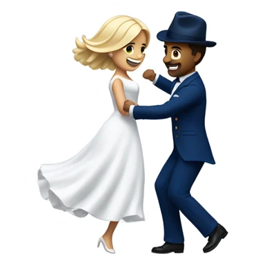 Puerto rican beard short brown hair with blue hat and navy blue suit first dance with blond long hair girl with white  wedding dress  sticker