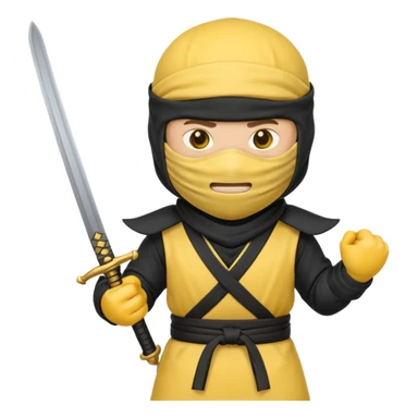 Make a customized yellow head emoji with hands and holding a sword in a ninja face mask sticker