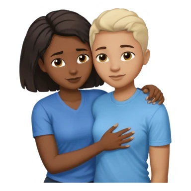 Black lesbian couple with one dark skin masculine with short hair low cut fade with a t shirt and one feminine with long hair in a blouse hugging  sticker