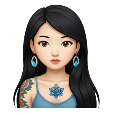 long black hair beautiful Asian girl with tattoos  sticker