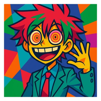 Maretu xydrick, animated style, exaggerated features, colorful and lively sticker