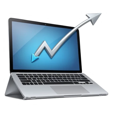 laptop with an upward arrow above it sticker