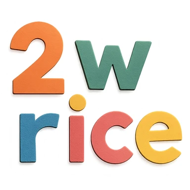 '2 w rice' text in paper craft style sticker