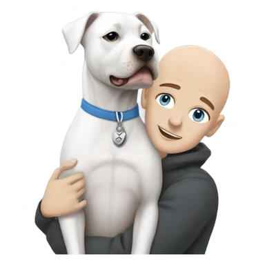 white bald man with blue eyes hugging dark grey no white staffordshire terrier  sticker