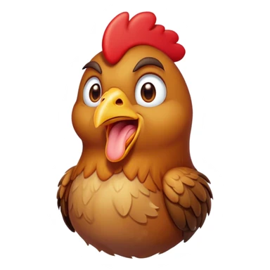 Cinematic Cute Yawning Brown Chicken Portrait Emoji, Head tilted slightly with a dramatic, wide-open yawn, showcasing a soft, fluffy brown plumage with a crisp red comb and gently drooping wings, round beady eyes barely open in drowsy contentment, Simplified yet irresistibly adorable features, highly detailed, glowing with a soft, cozy glow, high shine, relaxed yet expressive, stylized with a touch of whimsical charm, bright and endearing, soft glowing outline, capturing the essence of a sleepy yet affectionate chicken, so drowsy it feels like it could stretch out of the screen and curl up for a nap! sticker