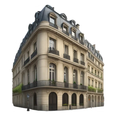 “Haussmannian building with ornate stone facade, wrought-iron balconies, tall arched windows, and mansard roof in classic Parisian style” sticker