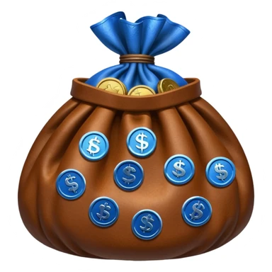 brown money bag with blue coins inside sticker