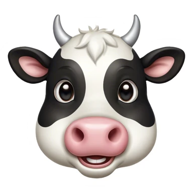 Cinematic Comical Black and White Cow Portrait Emoji, Head tilted dramatically with an exaggeratedly amused expression, featuring a striking, glossy coat of bold black and white, wide, expressive brown eyes filled with playful disbelief, Simplified yet hilariously expressive features, highly detailed, glowing with a slightly sassy glow, high shine, dramatic yet playful, stylized with an air of cheeky mischief, bright and endearing, soft glowing outline, capturing the essence of a spirited and over-the-top cow, so meme-worthy it feels like it could moo its way into internet fame instantly! sticker