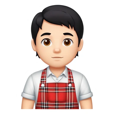 big boy with black hair all up, wearing a red and white plaid apron sticker