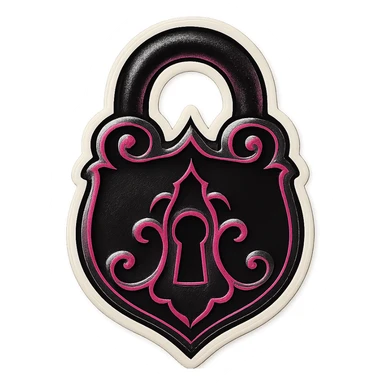 gothic lock, black and pink, intricate design, retro stickers style sticker