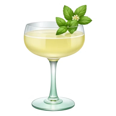 French 75 cocktail with subtle elderflower color and mint and basil garnishes sticker