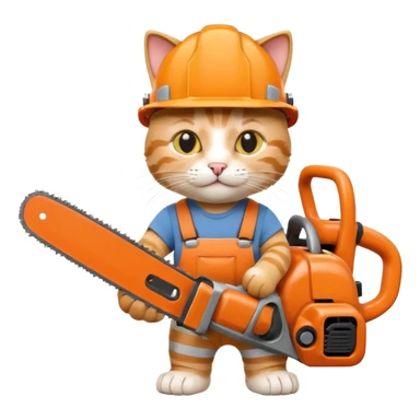 a cat in a construction helmet holds a chainsaw in his hands sticker
