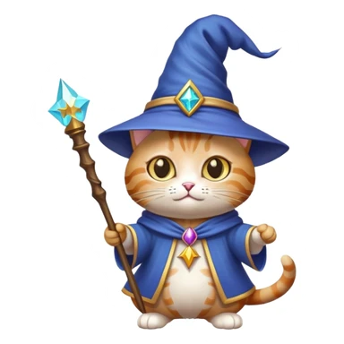 cat wizard with pointy hat and magic wand sticker
