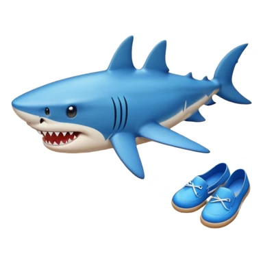 shark with blue shoes on sand by ocean sticker