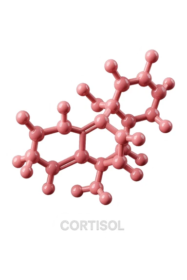 molecola chimica del cortisolo in 3d, colore rosa, fluttua in aria, iperrealistica 4k sticker