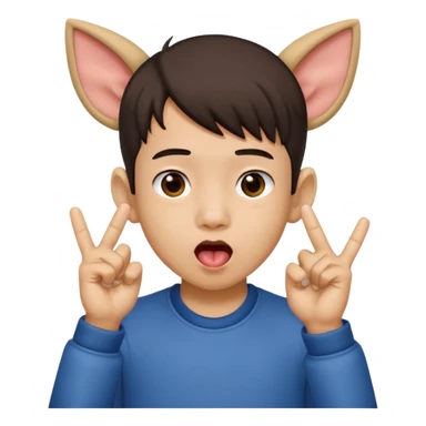 a boy with asian eyes holding his ears out with 2 fingers and with his tongue out sticker