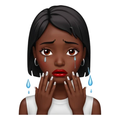 dark skin girl, dark red lipstick, nails very beautiful crying sticker