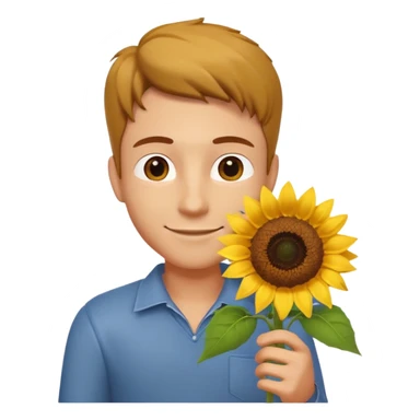 man holding a sunflower portrait, head and shoulders only, gentle smile, sunflower visible in hand, warm positive vibe, 3D cartoon style, mobile game icon style, clean background, no text, no watermark
 sticker