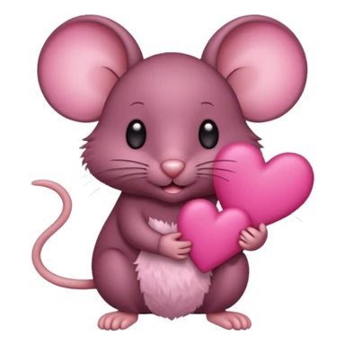 A burgundy mouse holds a pink heart in its paws sticker