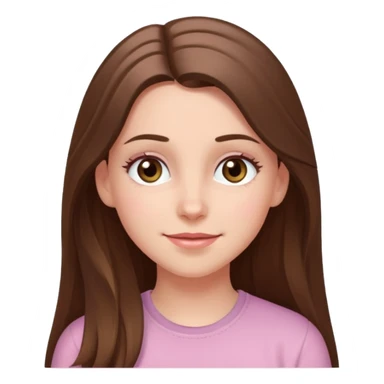 happy white long brunette hair girl with hazel eyes in light pink with a thought level sticker