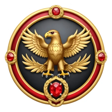 Golden eagle with two heads crest / brosch in a circle with red gems and no background sticker