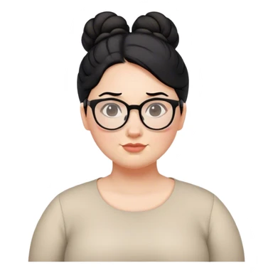 pale chubby female teacher with black hair in a updo bun, wearing glasses sticker