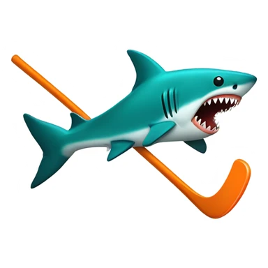 Teal shark biting orange hockey stick sticker
