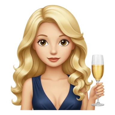 Glamorous blonde lady holding champagne bottle, long hair sticker