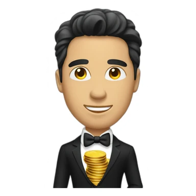 Posh-man-with-black-suit-holding-golden-coins sticker