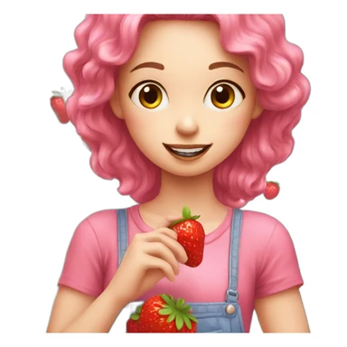 Pink girl eating strawberries sticker