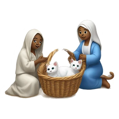 Christmas nativity scene with 1 mother cat and 5 kittens in a basket and a star of Bethlehem ￼ sticker
