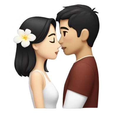 asian black hair man, kissing, white woman dark hair sticker