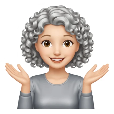 silver, short, wavy-haired with curls, smiling pretty lady, silver top, clapping hands

 sticker