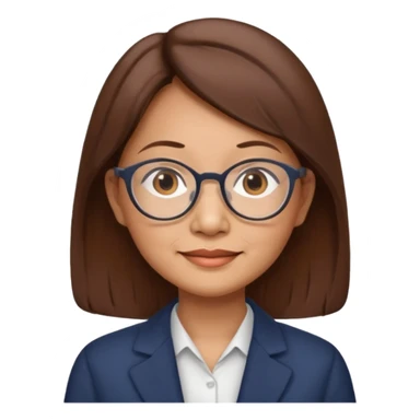 asian female accountant with eyeglasses, round face, brown hair, no tie, 63 years old sticker