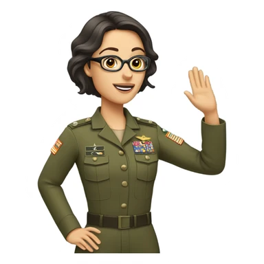 a caucasian brunette female with glasses making the military salute sticker