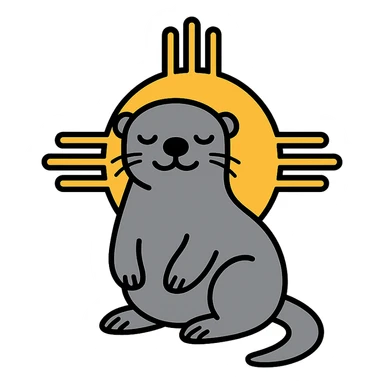Change the background to blue, keep the grey sea otter and Zia symbol bold and simple. sticker
