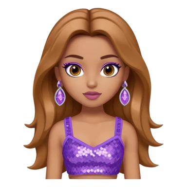 Yasmin from Bratz with long light brown hair, tan skin, brown eyes, lilac sequin crop top sticker