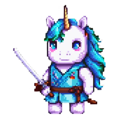unicorn portrait holding a katana sticker