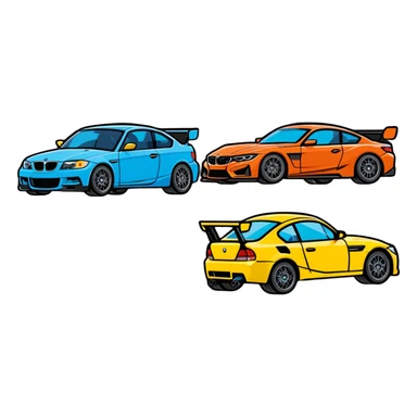 Honda and BMW cars racing, playful rivalry theme sticker