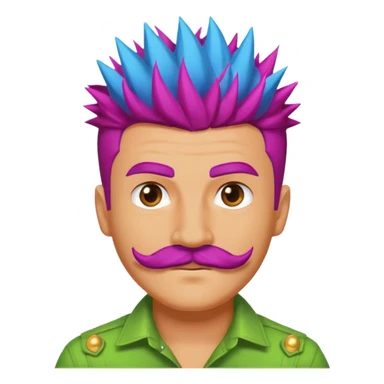 spiky colored haired mustached man sticker