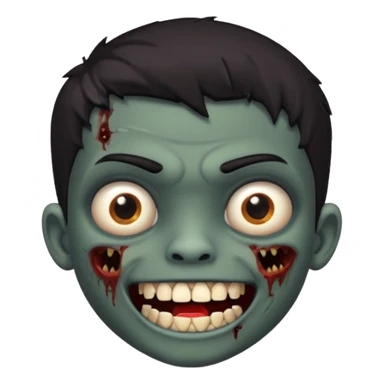 Make a boy zombie dark skin and short black 4c hair, showing a grilz teeth sticker
