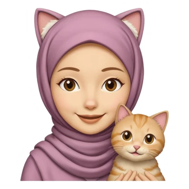 wanita berhijab dengan kucing sticker