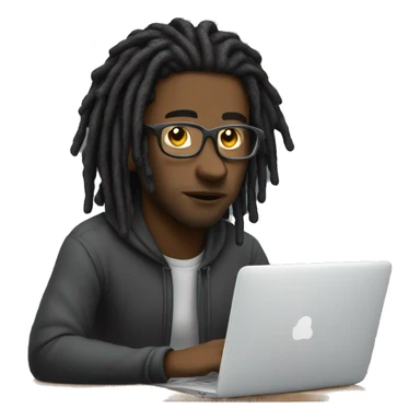Black-guy-with-dreads-wearing-trackstuit-sitting-down-on-chair facing-foward-focused-on-laptop-computer- sticker