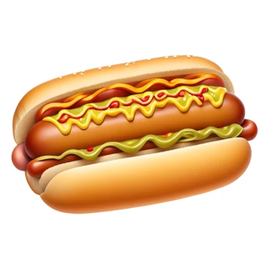 Cinematic Realistic Hot Dog Dish Emoji, featuring a classic hot dog in a bun topped with mustard and relish rendered with crisp textures and vibrant, dynamic lighting. sticker