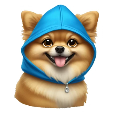 Pomeranian dog wearing blue hat and hood sticker