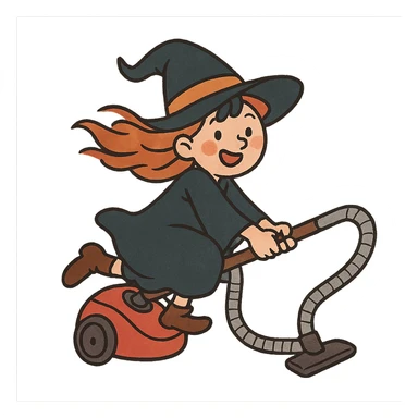 a witch riding a vacuum cleaner sticker